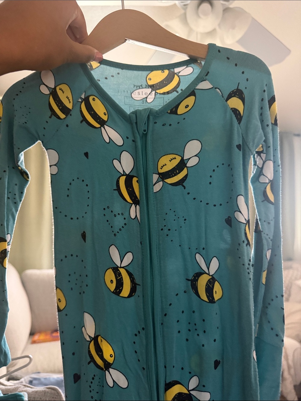 Little Sleepies Teal Bee Print Zip Pajamas